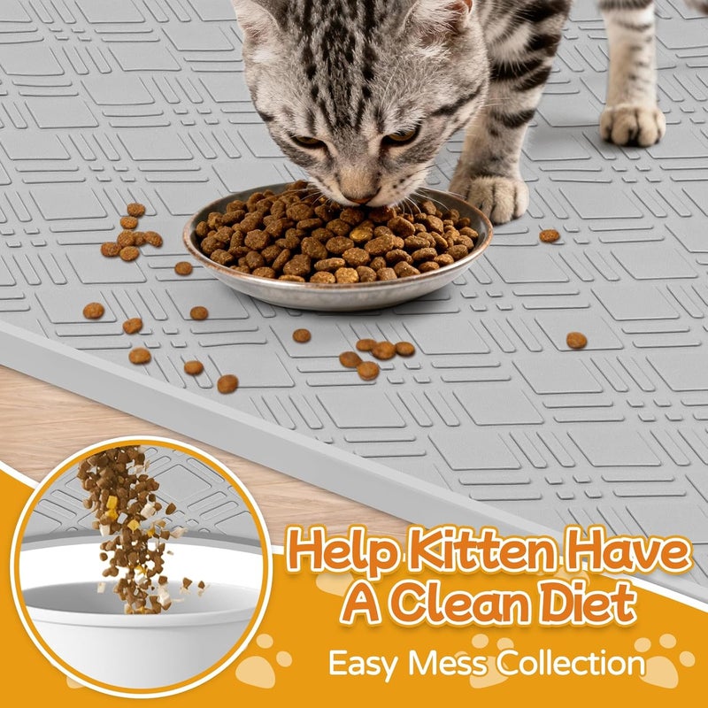 Lanstics Cat Food Mat, 42" x 29" Large Silicone Mat Cat Feeding Mat with Raised Edge Non-Slip Pet Feeding Mat for Food and Water Bowl, Easy to Clean, Floor Protection (Light Gray) - Image 5